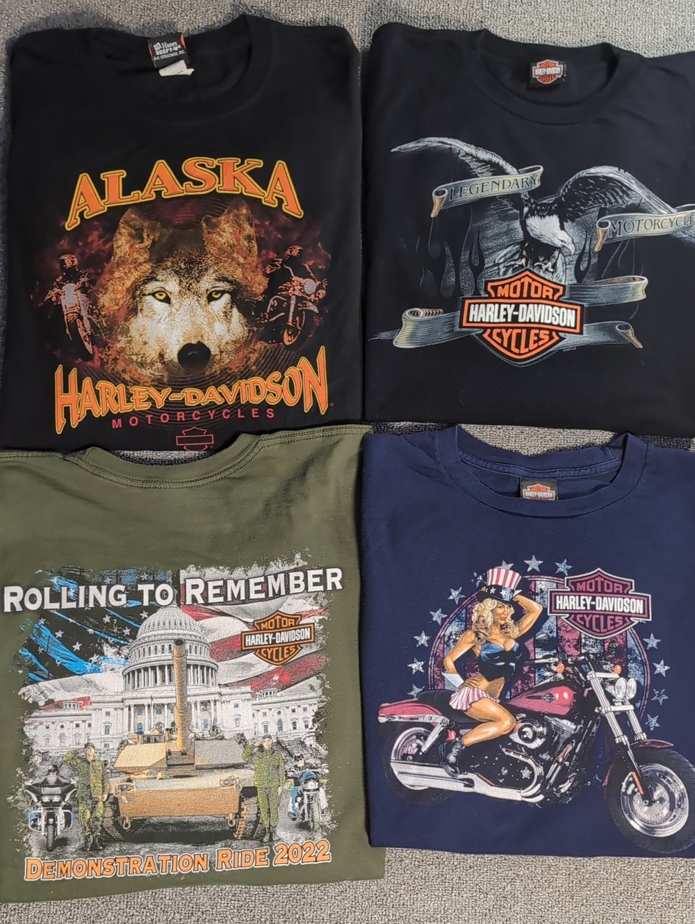 Harley-Davidson Lot of 4 T-Shirts Men's 3XL Georgia DC Minnesota Alaska Vintage